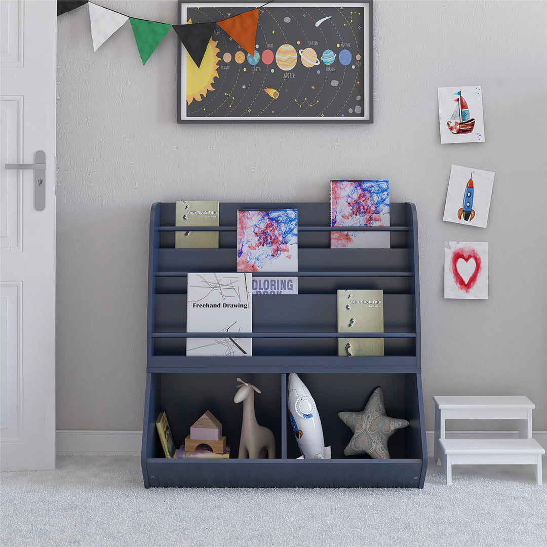 Jocelyn Kids Book and Toy Storage with 3 Shelves and 2 Open Compartments - Navy