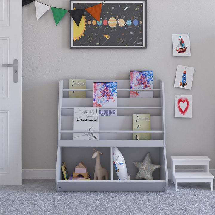 Jocelyn Kids Book and Toy Storage with 3 Shelves and 2 Open Compartments - Dove Gray