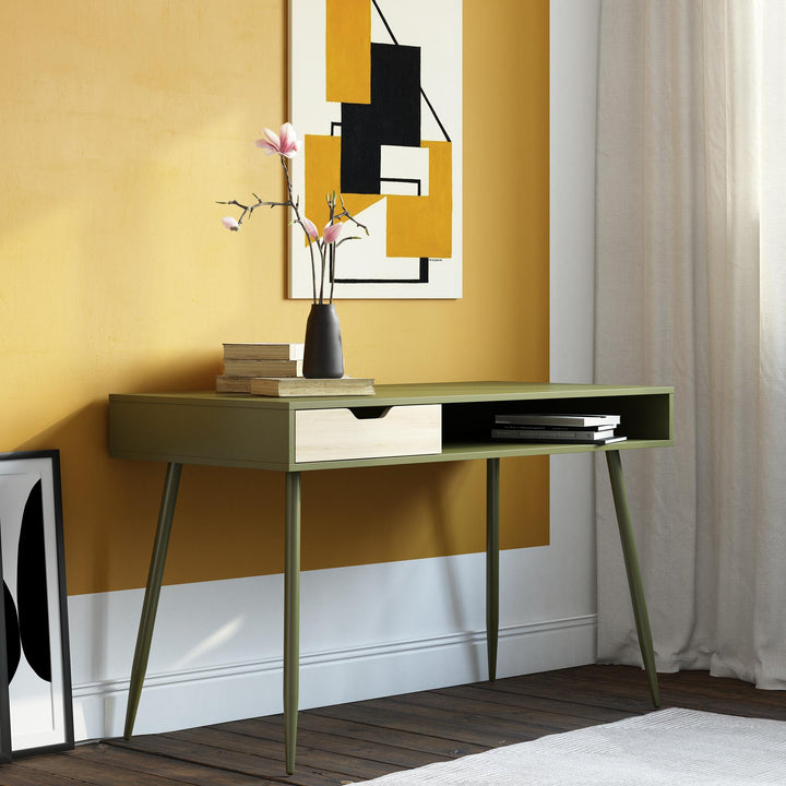 Grafton Writing Desk with Open Cubby and Drawer - Olive Green