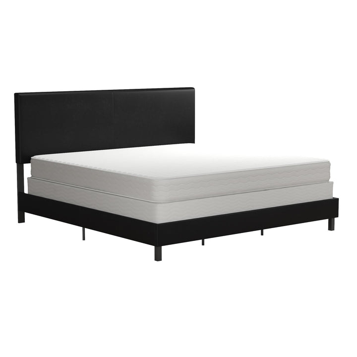 Bed with Sturdy Wood and Metal Frame -  Black Faux Leather  -  King