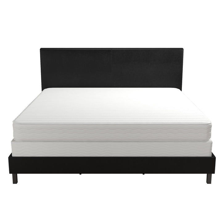 Best Upholstered Bed with Sturdy Frame -  Black Faux Leather  -  King