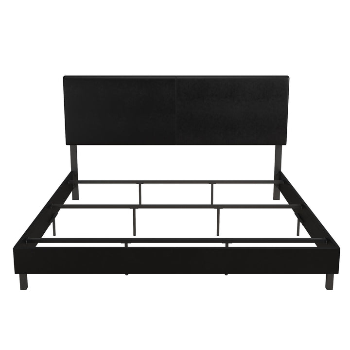 Upholstered Bed with Wood and Metal Frame -  Black Faux Leather  -  King