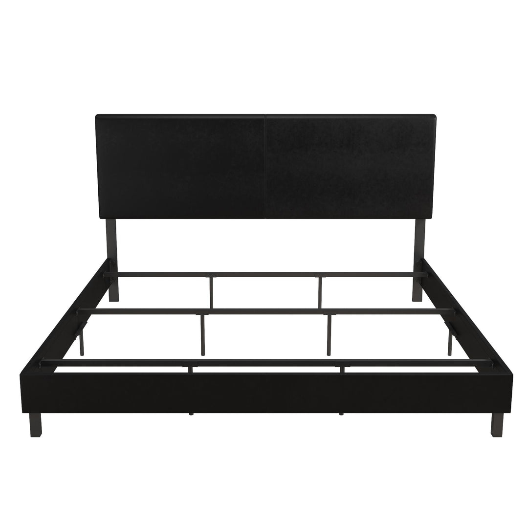 Janford Upholstered Bed with Sturdy Wood and Metal Frame - Black Faux Leather - King