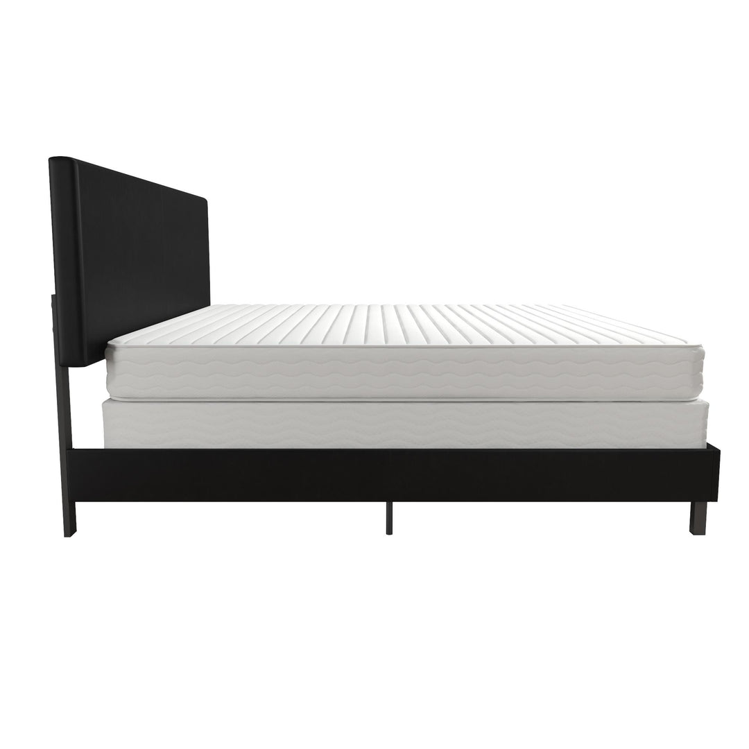 Janford Upholstered Bed with Sturdy Wood and Metal Frame - Black Faux Leather - King