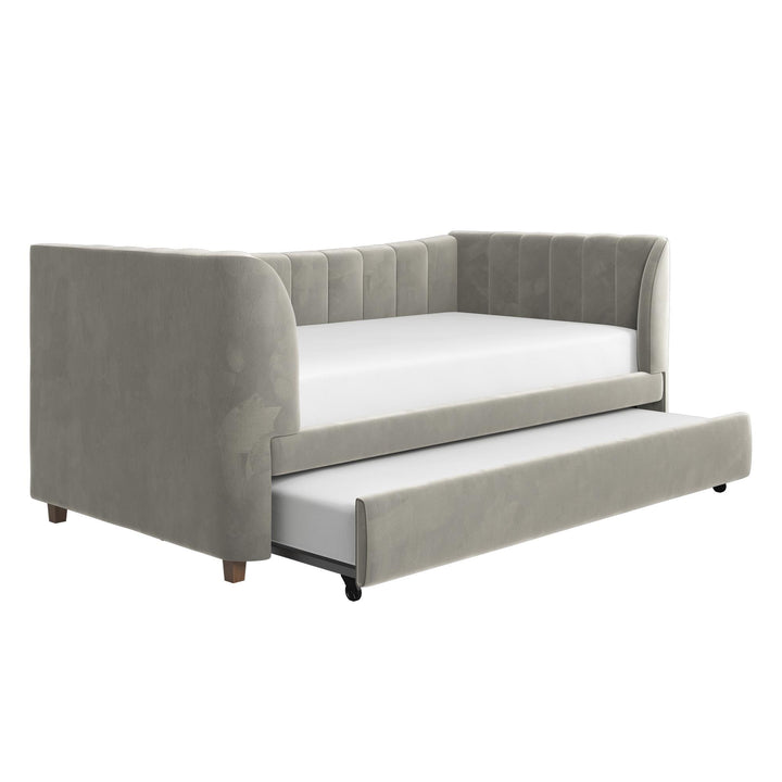 Valentina Upholstered Daybed with Trundle and Vertical Stitching - Gray - Twin