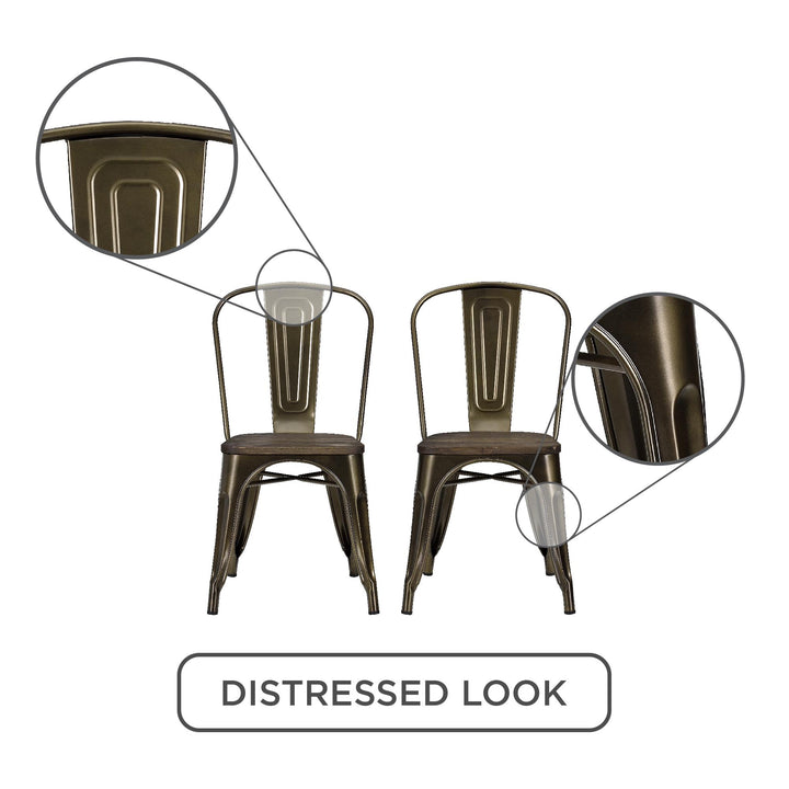 Fusion Metal Dining Chair with Wood Seat, Set of 2  -  Bronze