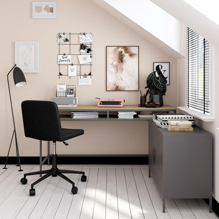 Systembuild Evolution Shadwick Computer Desk, Graphite Gray/Oak - Graphite Grey