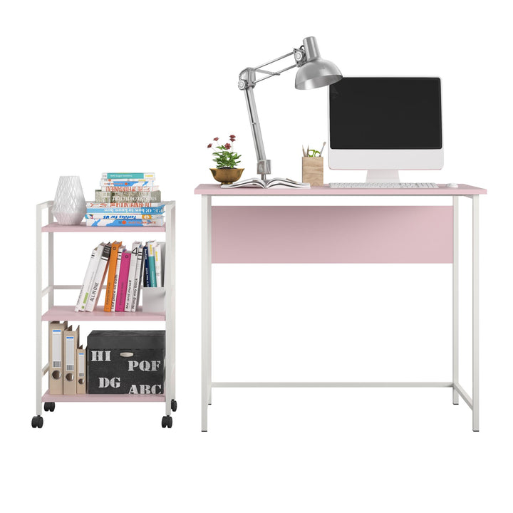 Baylor 2 Piece Student Desk with Rolling Storage Cart - Light Pink