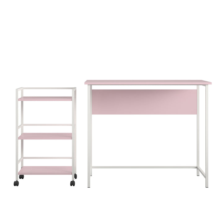 Baylor 2 Piece Student Desk with Rolling Storage Cart - Light Pink