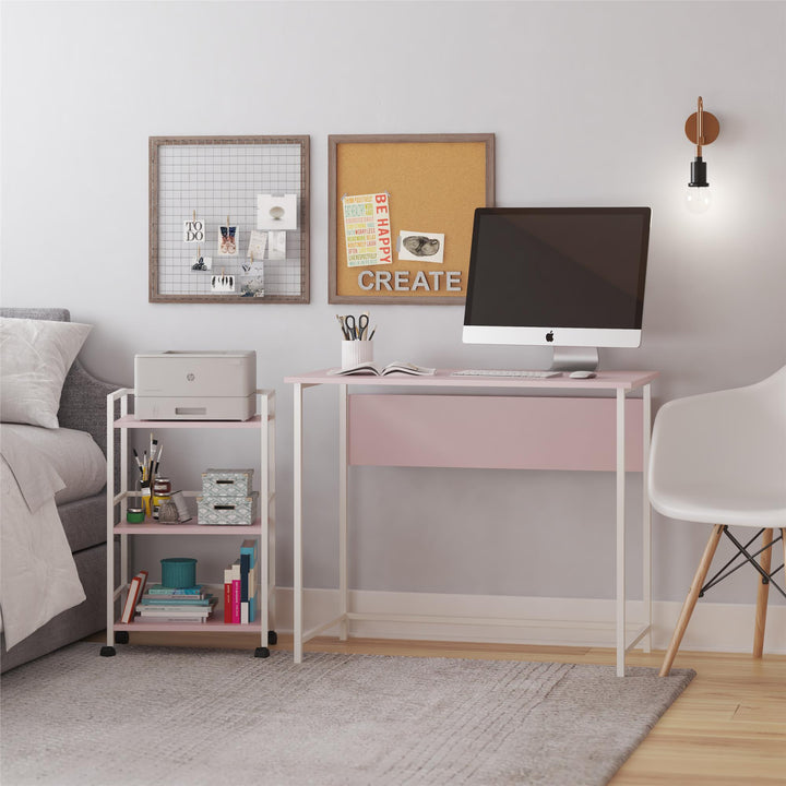 Baylor 2 Piece Student Desk with Rolling Storage Cart - Light Pink