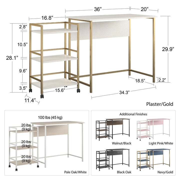 Baylor 2 Piece Student Desk with Rolling Storage Cart - Light Pink