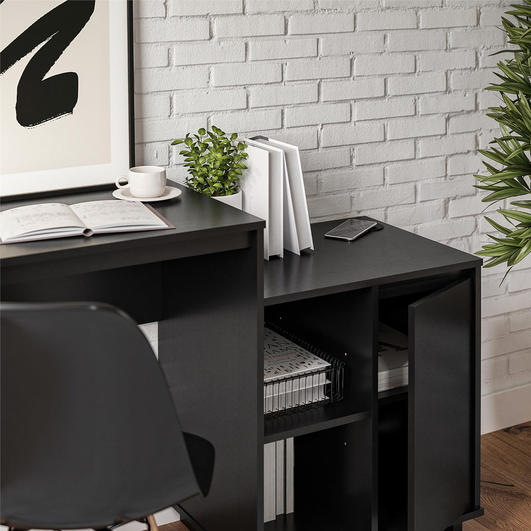 Ravelston Computer Desk and Cabinet Combo with Wireless Charging Port - Black