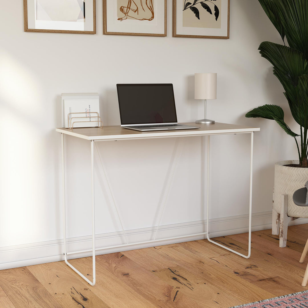 Minimalistic Two-Toned Design Desk with White and Woodgrain - Natural