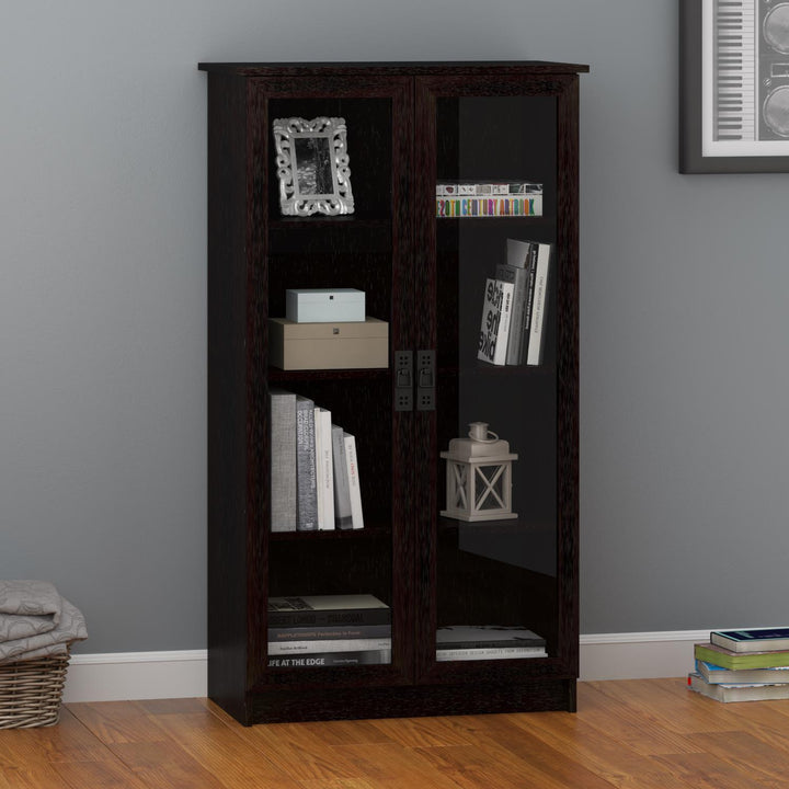 Quinton Point Bookcase with 2 Glass Doors and 4 Shelves  -  Espresso