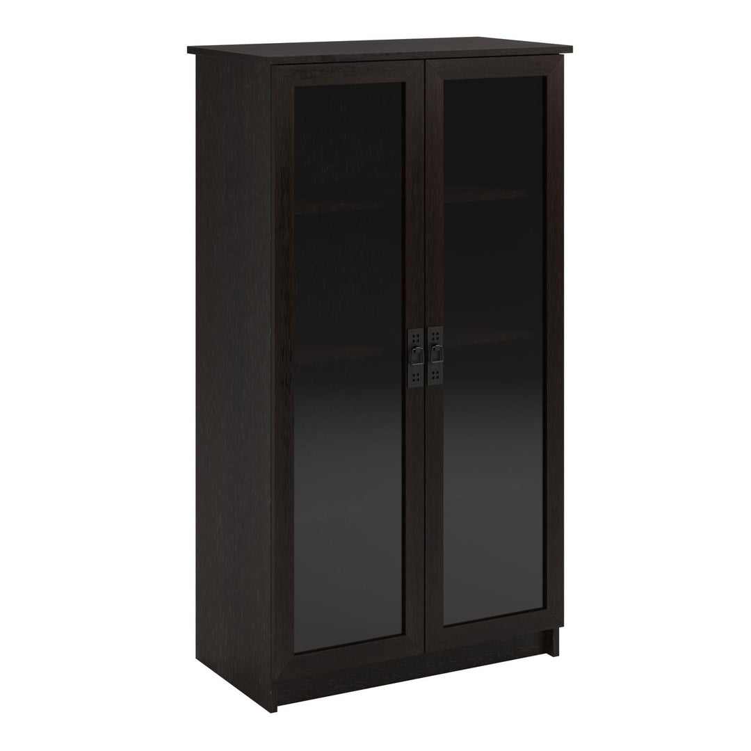 Modern 4 Shelf Bookcase with Glass Doors -  Espresso