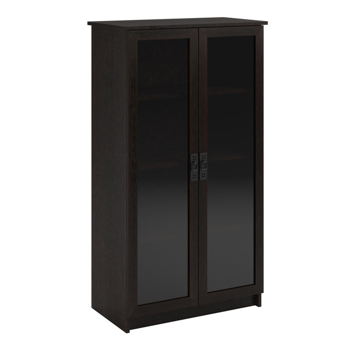 Quinton Point Bookcase with 2 Glass Doors and 4 Shelves - Espresso