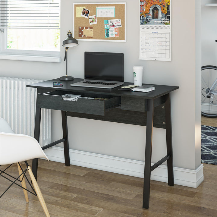 Oxford Computer Desk with Large Pull Out Storage Drawer - Black Oak