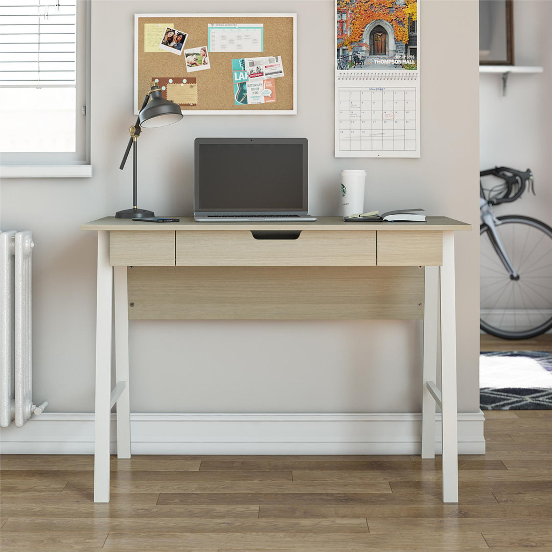 Oxford Computer Desk with Large Pull Out Storage Drawer - Pale Oak
