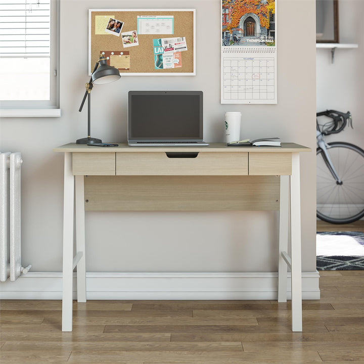 Oxford Computer Desk with Large Pull Out Storage Drawer - Pale Oak