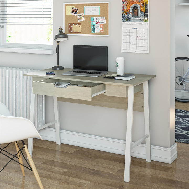 Oxford Computer Desk with Large Pull Out Storage Drawer - Pale Oak