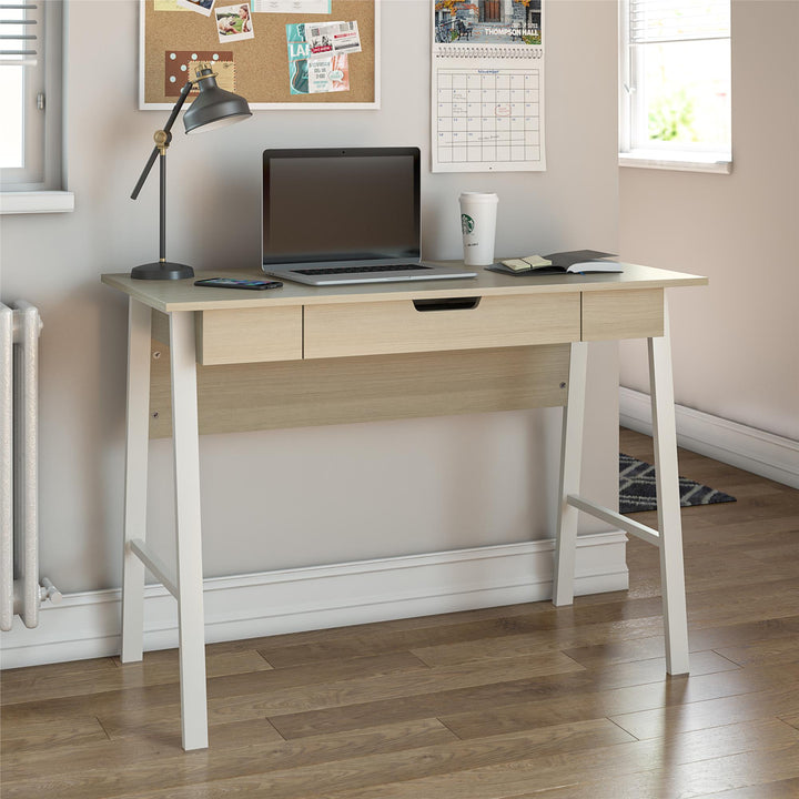 Oxford Computer Desk with Large Pull Out Storage Drawer - Pale Oak