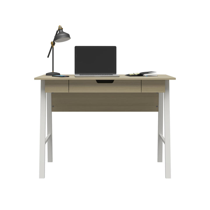 Oxford Computer Desk with Large Pull Out Storage Drawer - Pale Oak