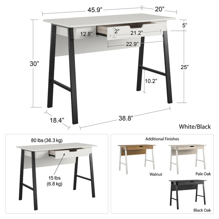 Oxford Computer Desk with Large Pull Out Storage Drawer - Pale Oak