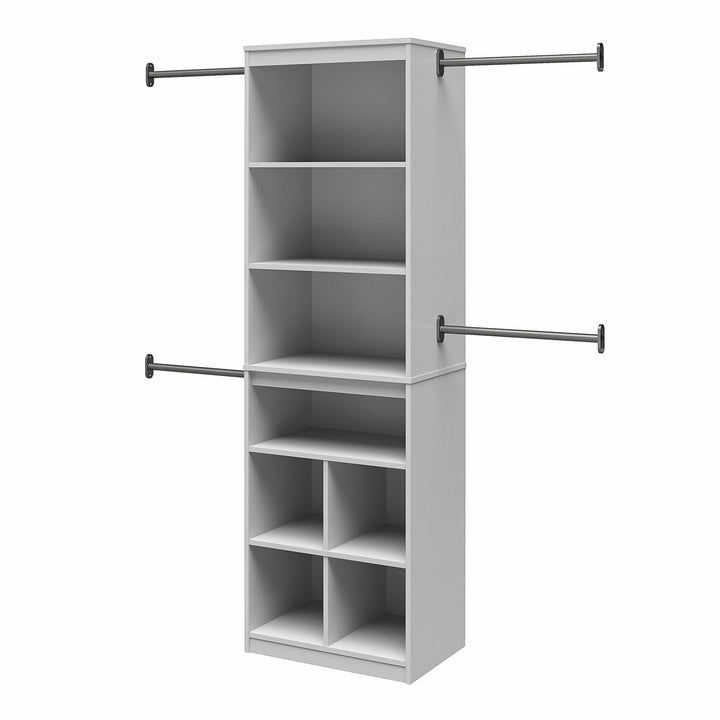 Summer Haven Closet Tower with 4 Clothing Rods, 4 Shelves and 4 Cubbies - Dove Gray