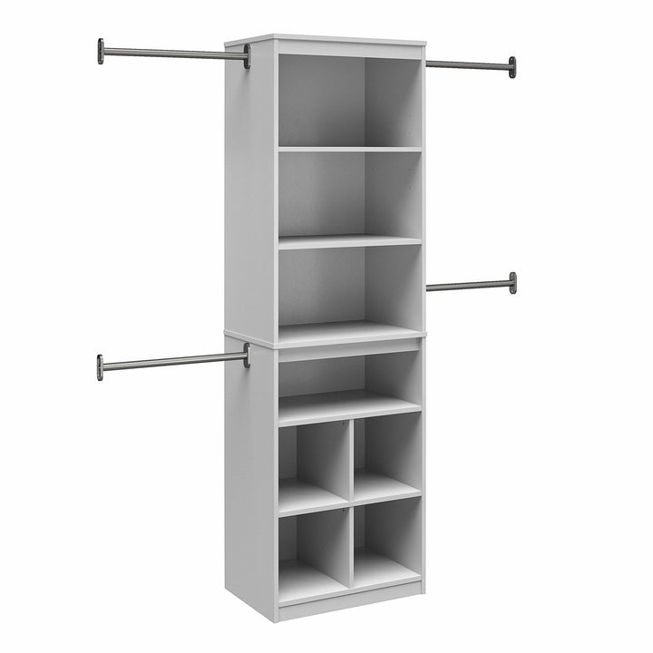 Summer Haven Closet Tower with 4 Clothing Rods, 4 Shelves and 4 Cubbies - Dove Gray