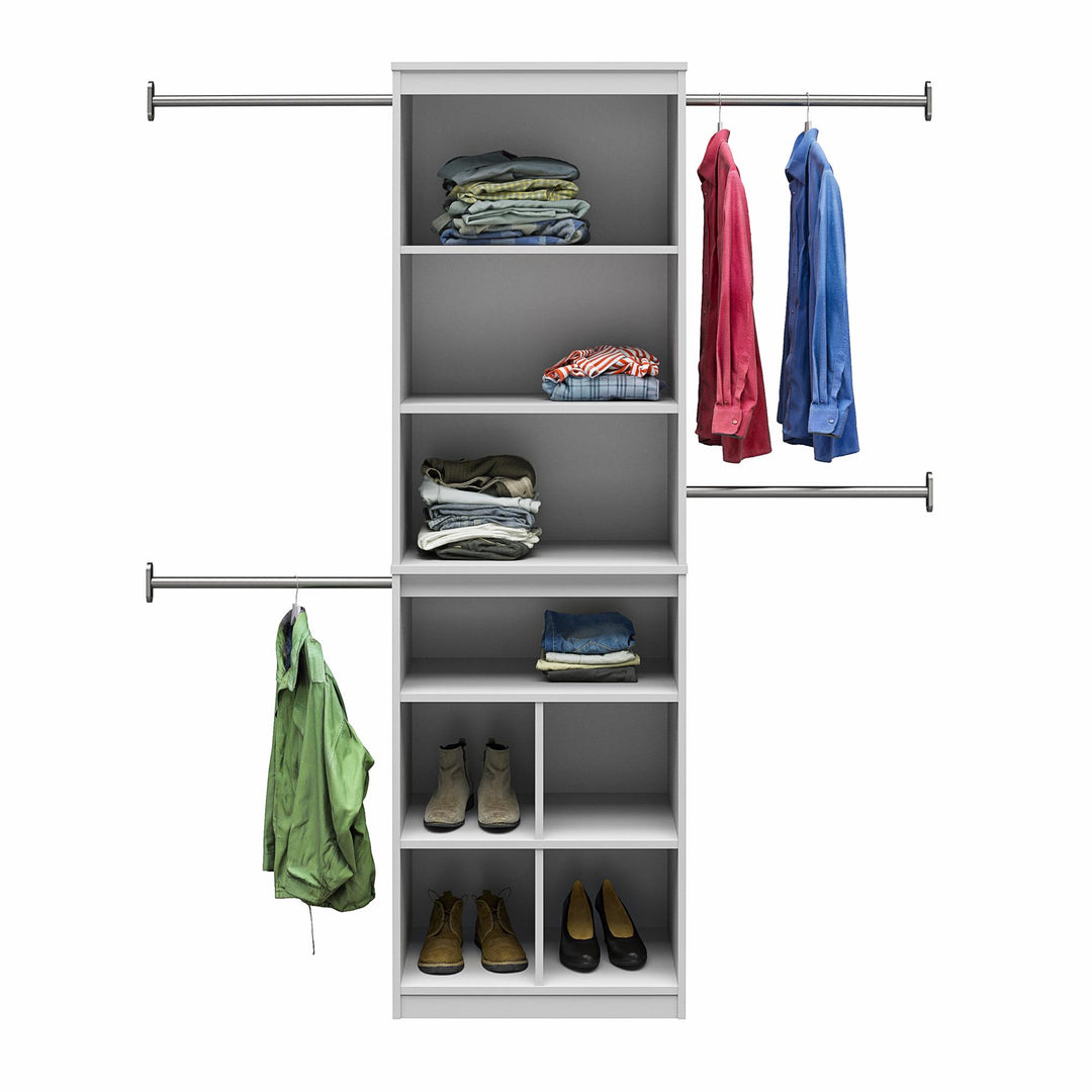 Summer Haven Closet Tower with 4 Clothing Rods, 4 Shelves and 4 Cubbies - Dove Gray