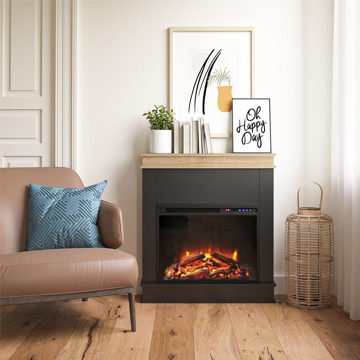 Stylish Rustic Electric Fireplace with Mantel -  Black