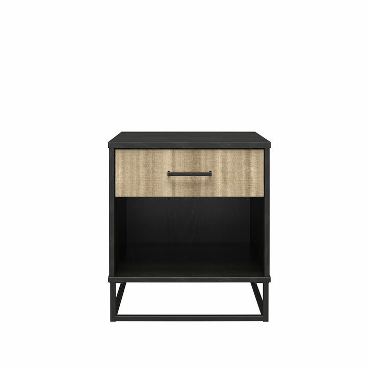 Kelly Nightstand with 1 Drawer and a Black Metal Base - Black Oak