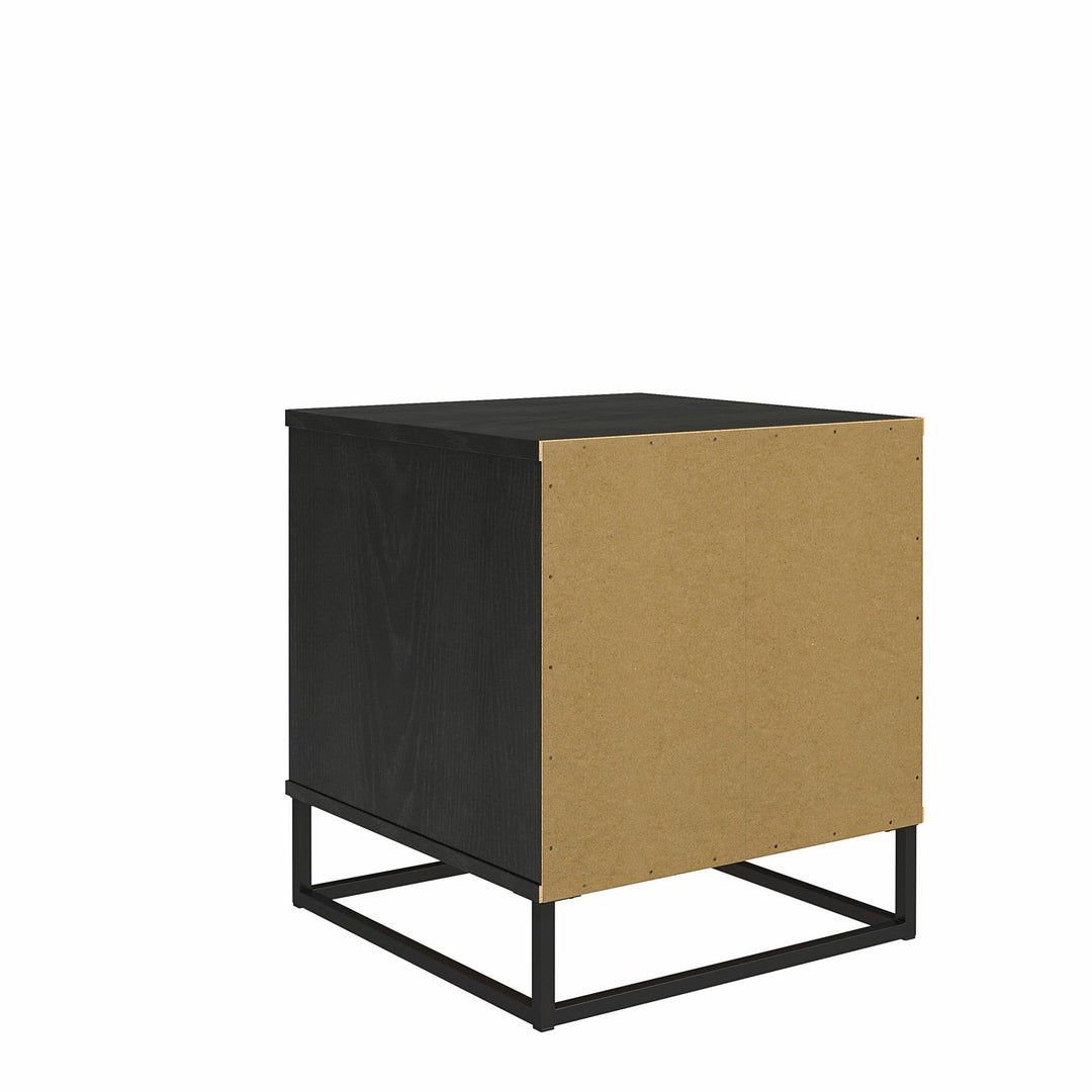 Kelly Nightstand with 1 Drawer and a Black Metal Base - Black Oak