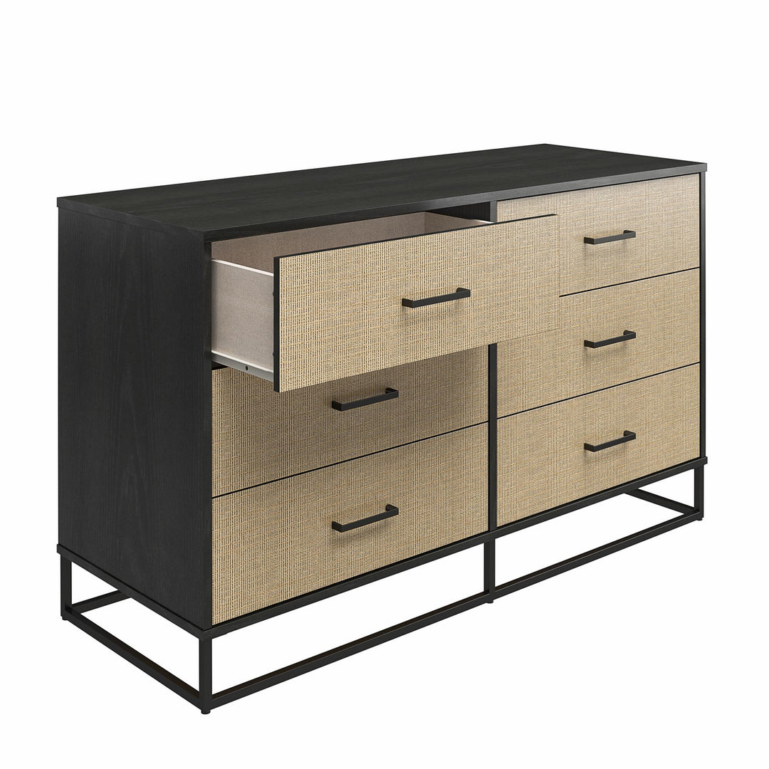 6 Drawer Dresser with Sleek Style -  Black Oak