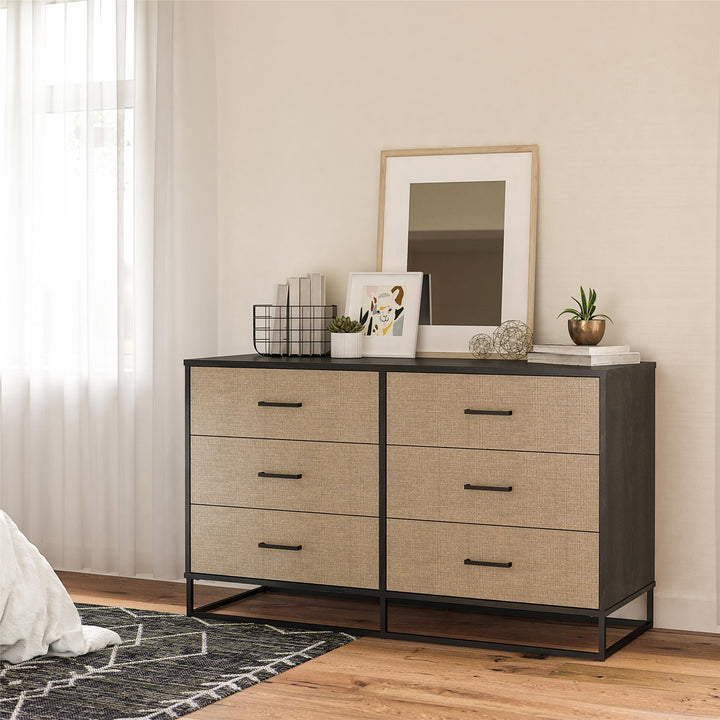 Contemporary Design 6 Drawer Dresser -  Black Oak