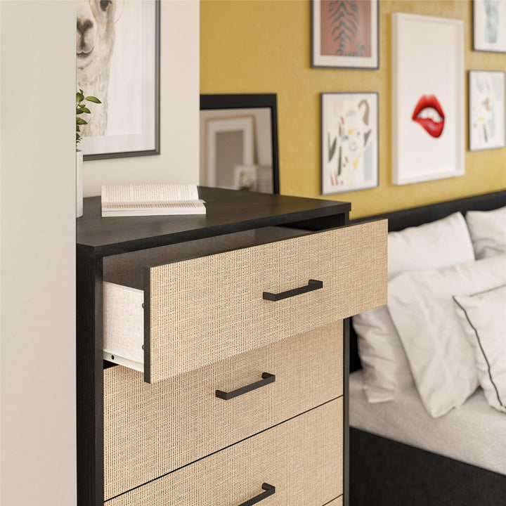 Contemporary Design 5 Drawer Dresser -  Black Oak