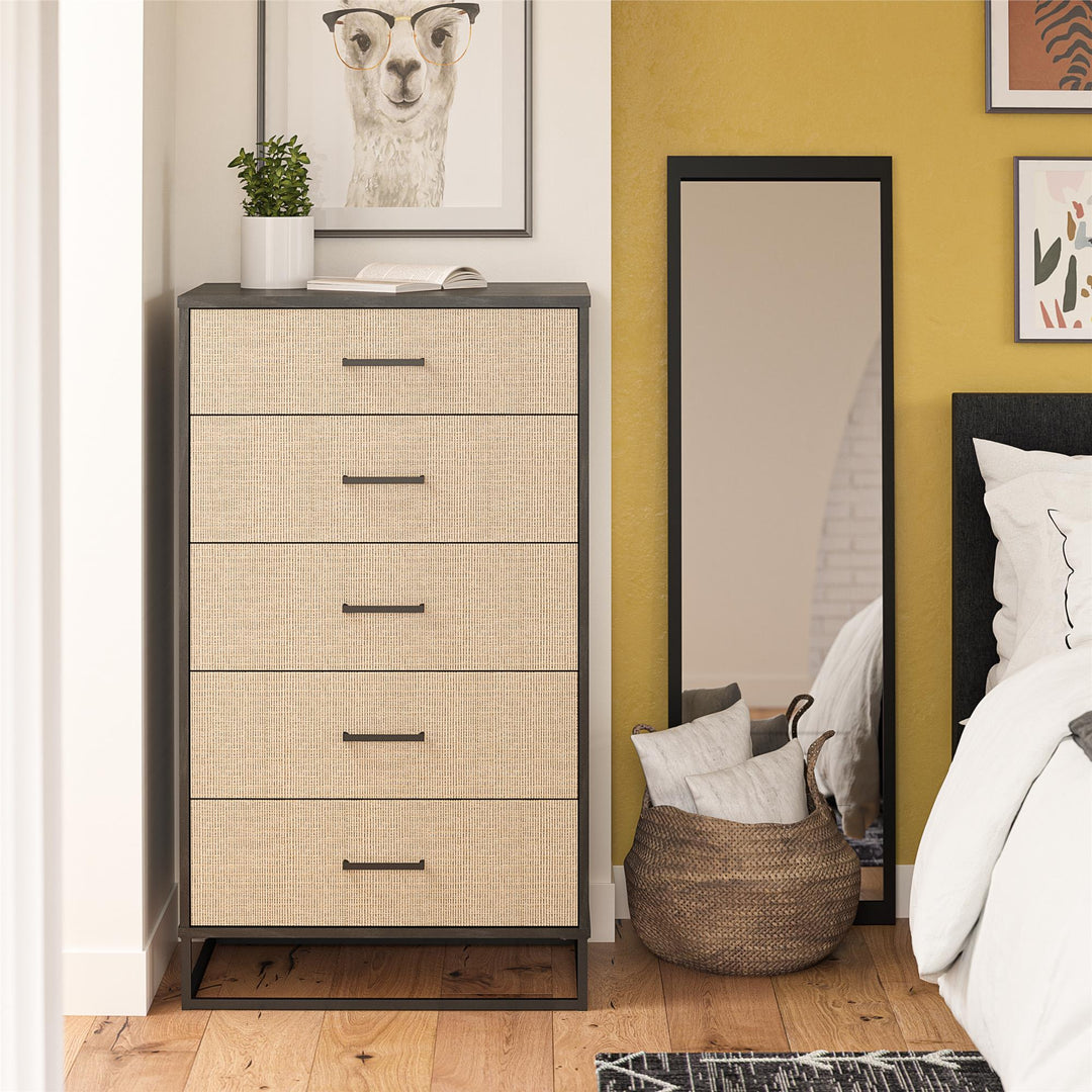 5 Drawer Dresser with Contemporary Design -  Black Oak