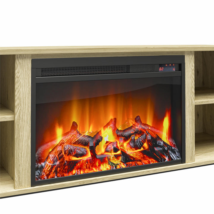 Elegant 64" TV stand with built-in fireplace - Natural