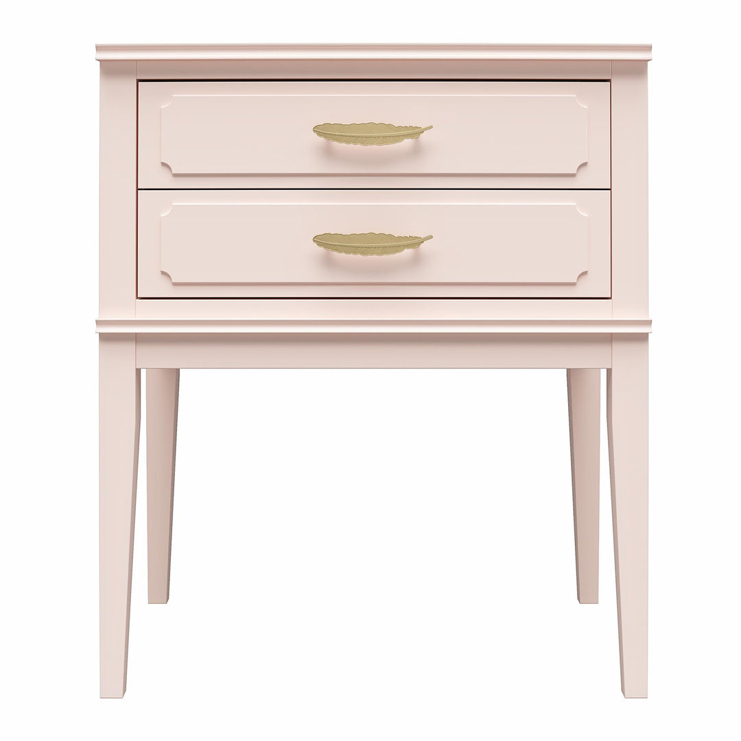 Stella Accent Table with 2 Drawers and Gold Feather Drawer Pulls  - Pale Pink