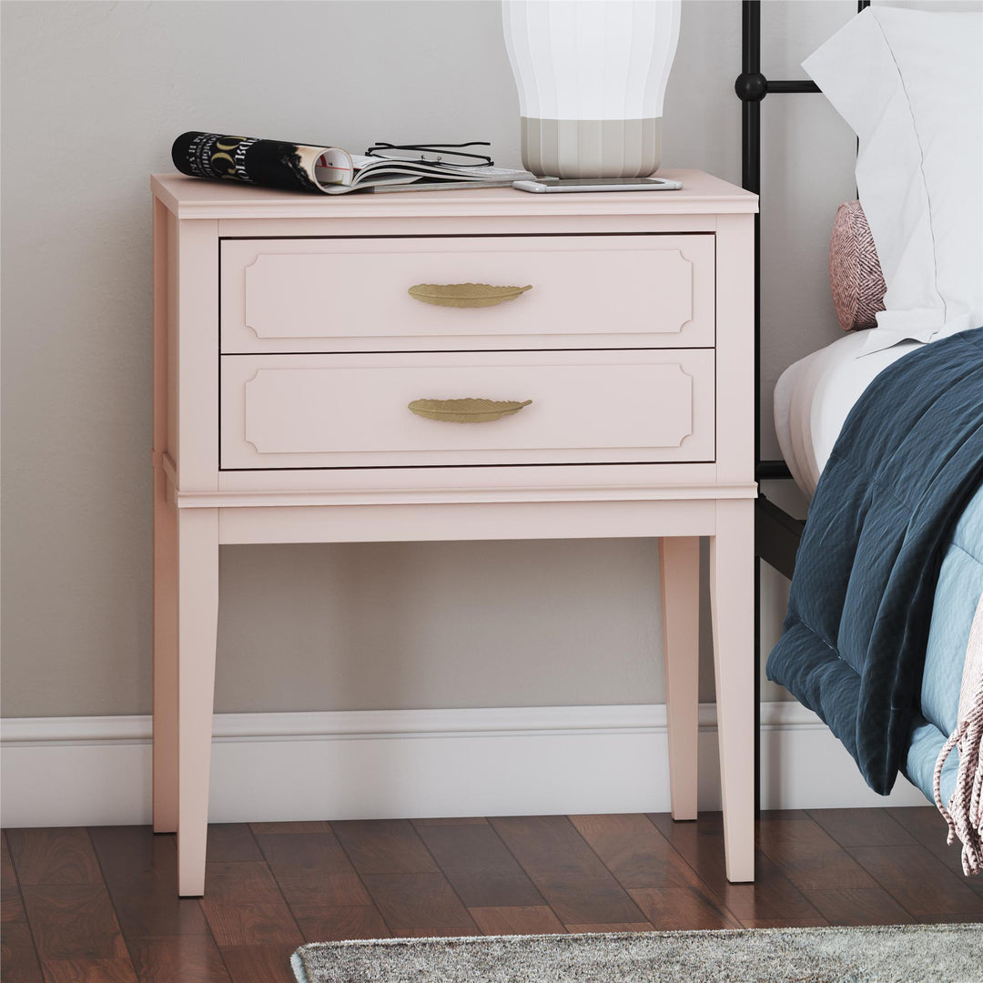 Stella Accent Table with 2 Drawers and Gold Feather Drawer Pulls  - Pale Pink