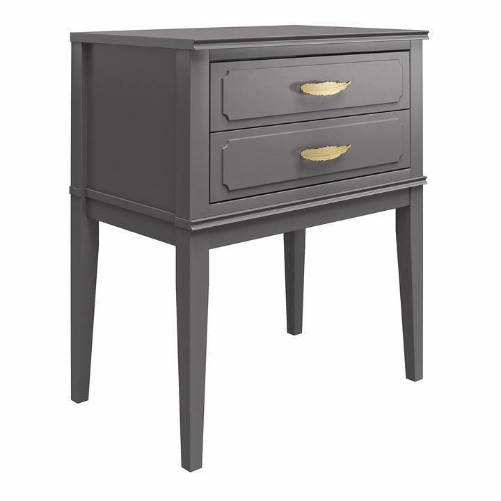 Stella Accent Table with 2 Drawers and Gold Feather Drawer Pulls  - Graphite Grey