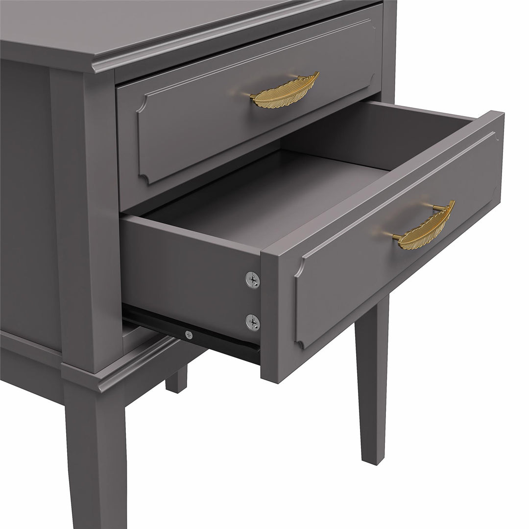 Stella Accent Table with 2 Drawers and Gold Feather Drawer Pulls  - Graphite Grey