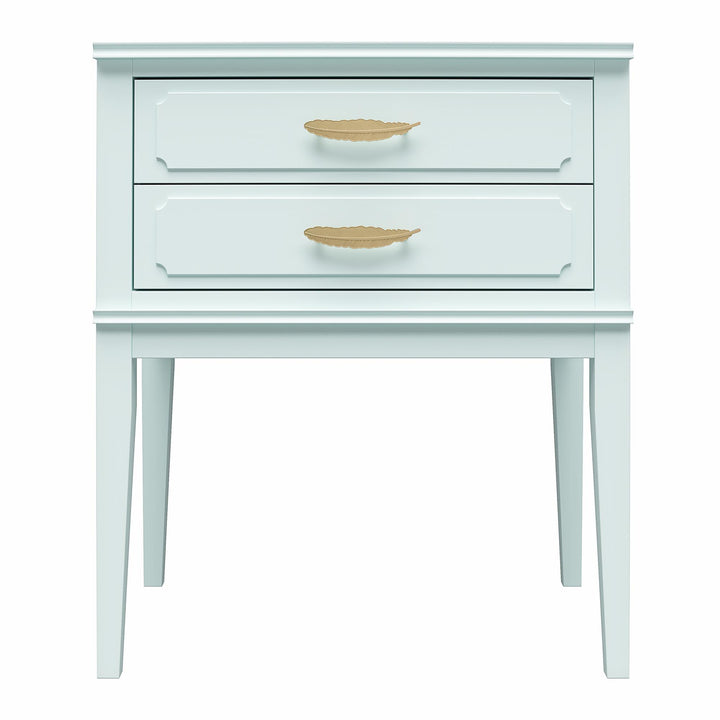Stella Accent Table with 2 Drawers and Gold Feather Drawer Pulls  - Sky Blue
