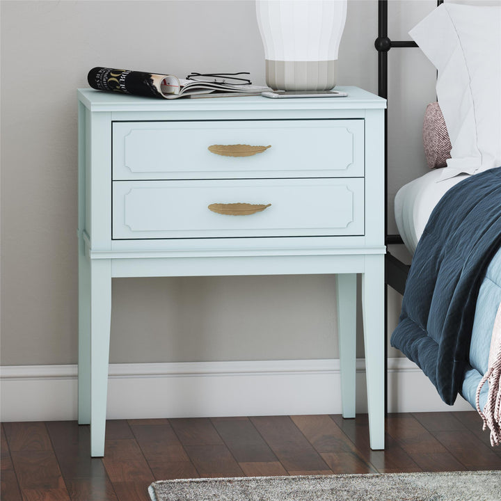 Stella Accent Table with 2 Drawers and Gold Feather Drawer Pulls  - Sky Blue