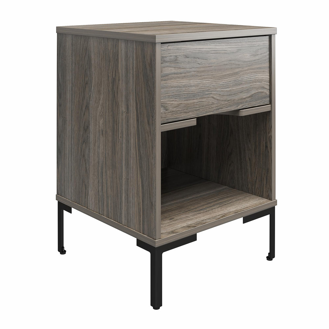 Sturdy MDF, wood, coated metal nightstand - Weathered Oak