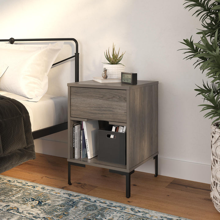 Rolland Nightstand with 1 Drawer and Open Cubby - Weathered Oak