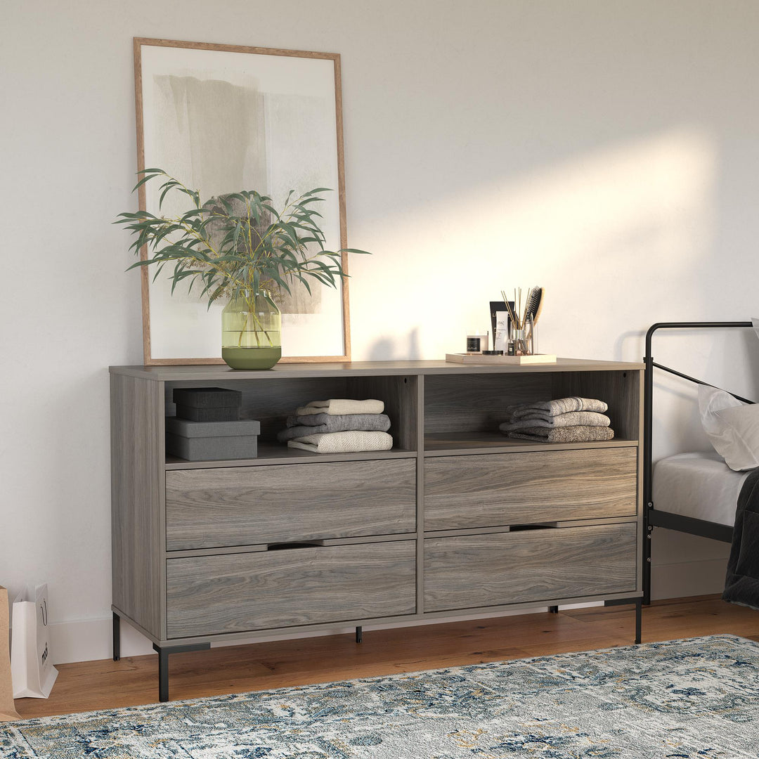Rolland Wide 4 Drawer 2 Cubby Dresser - Weathered Oak