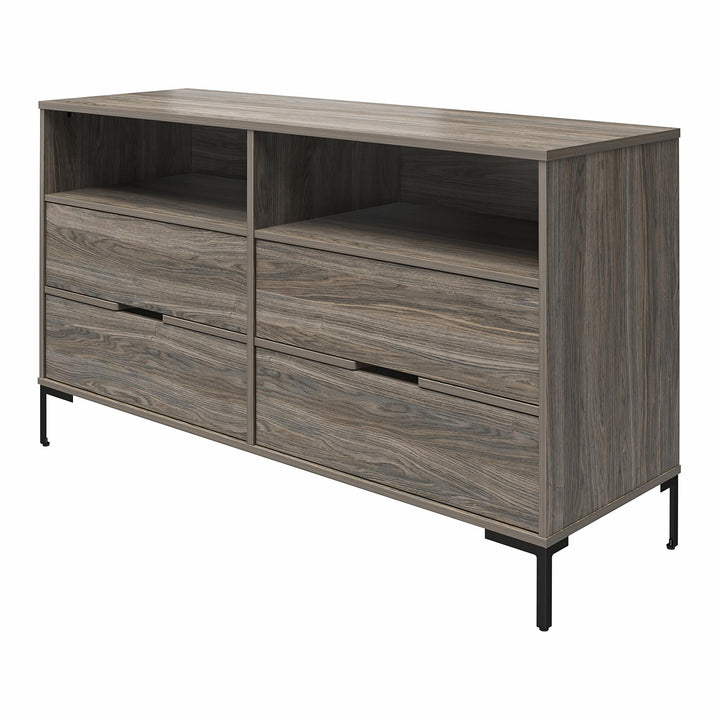 Rolland Wide 4 Drawer 2 Cubby Dresser - Weathered Oak
