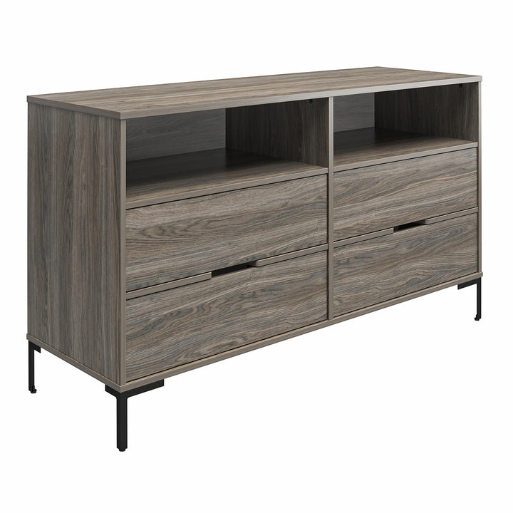 Rolland Wide 4 Drawer 2 Cubby Dresser - Weathered Oak