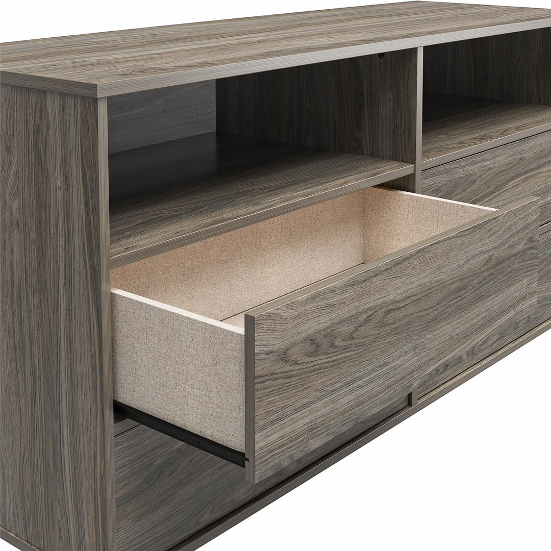 Stylish 4-drawer wide dresser - Weathered Oak